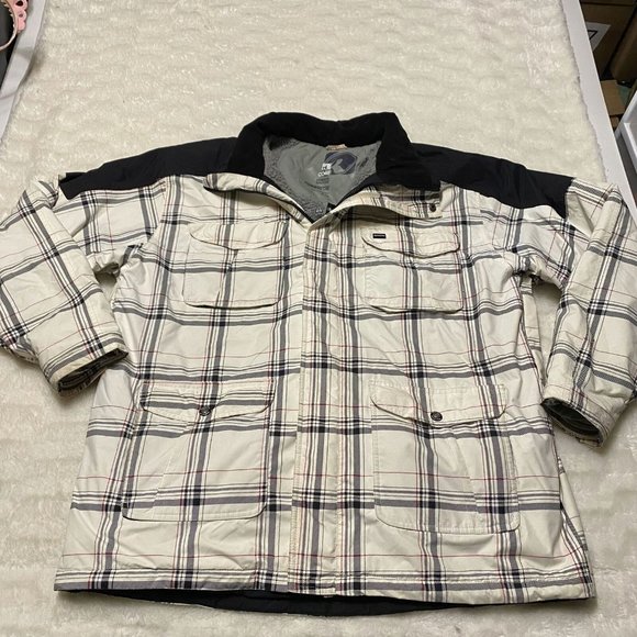 Ripzone Core Jacket Men's XL Beige Plaid Fleece Lined Full Zip Nylon Long Sleeve - Picture 1 of 16